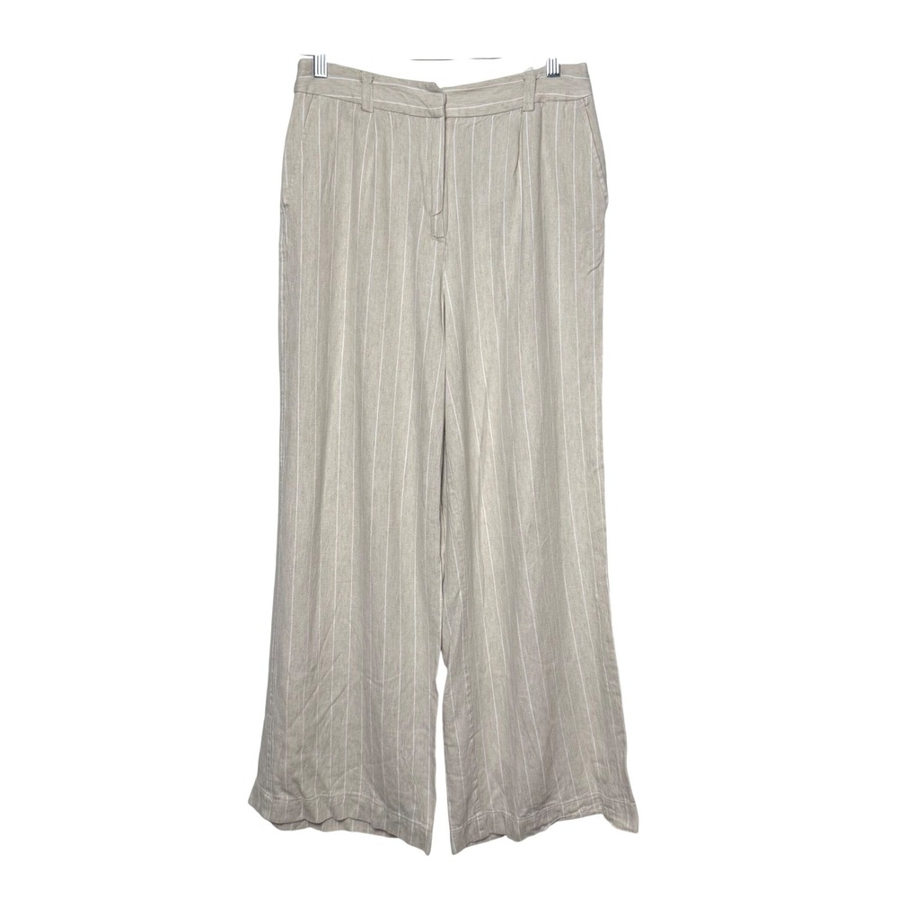 Pimkie Beige White Pinstripe Wide Leg Trousers Pants 29 Inseam